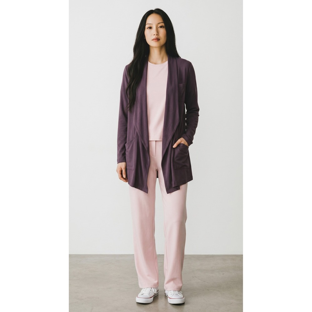 Barefoot Dreams CozyChic Lite Island Wrap Plum S/M Softcore Relaxed Fit Travel